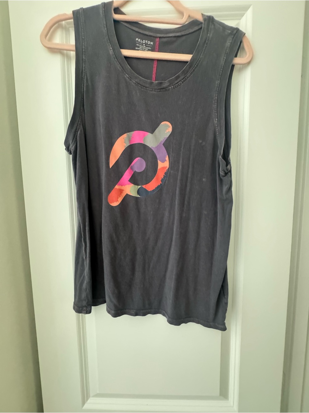 Peloton Black Muscle Tank with Multicolor Logo